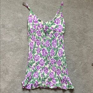 Floral Mini Dress in Purple and Green